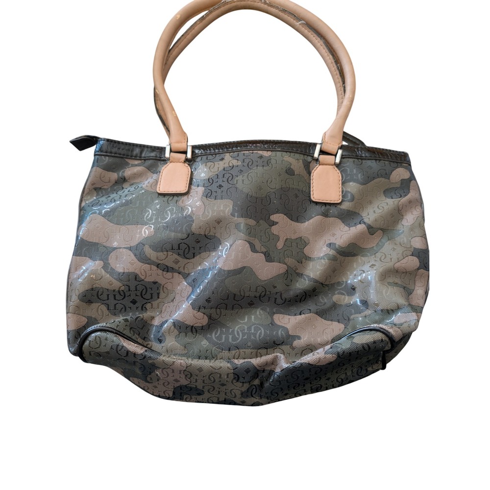 Guess EUC Camo Monogram Studded Tote Bag Green Brown Tan Handbag F4 - Picture 2 of 5